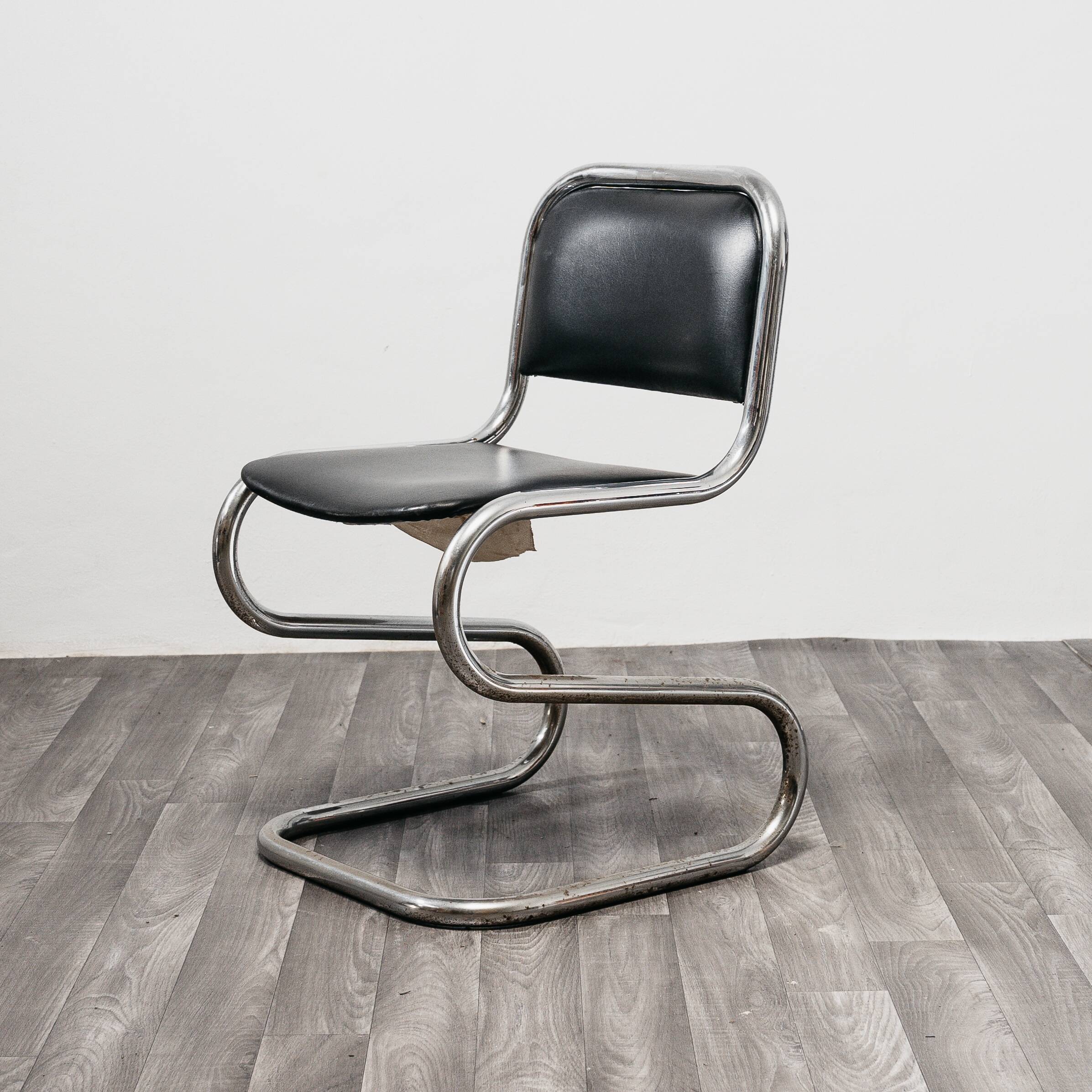 Set of 4 chrome steel rocking chairs, vintage modern 80s design.