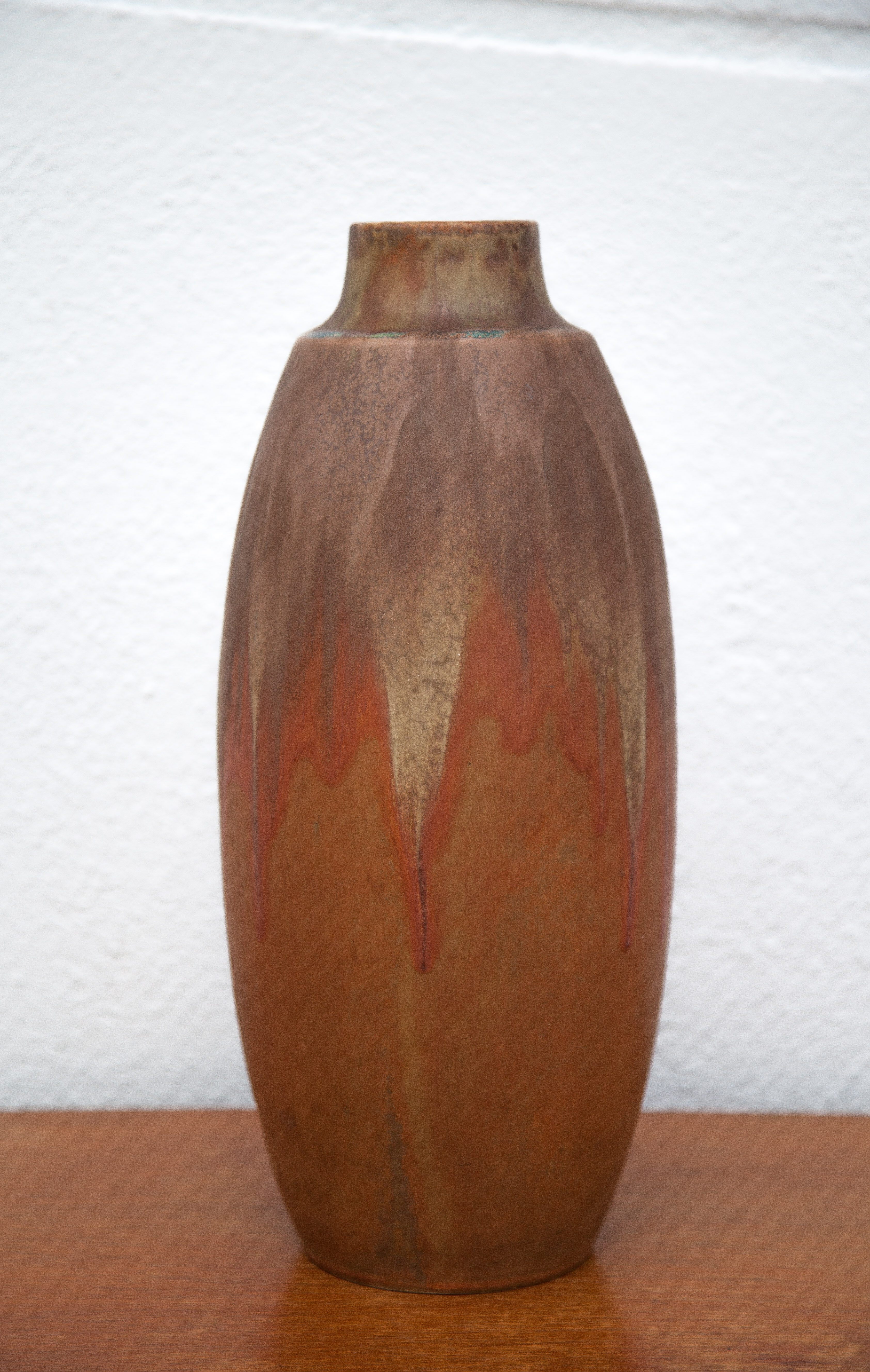 Vintage flamed stoneware vase, Denbac vase