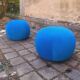 Pair of stools, blue ball ottoman from the 80s.