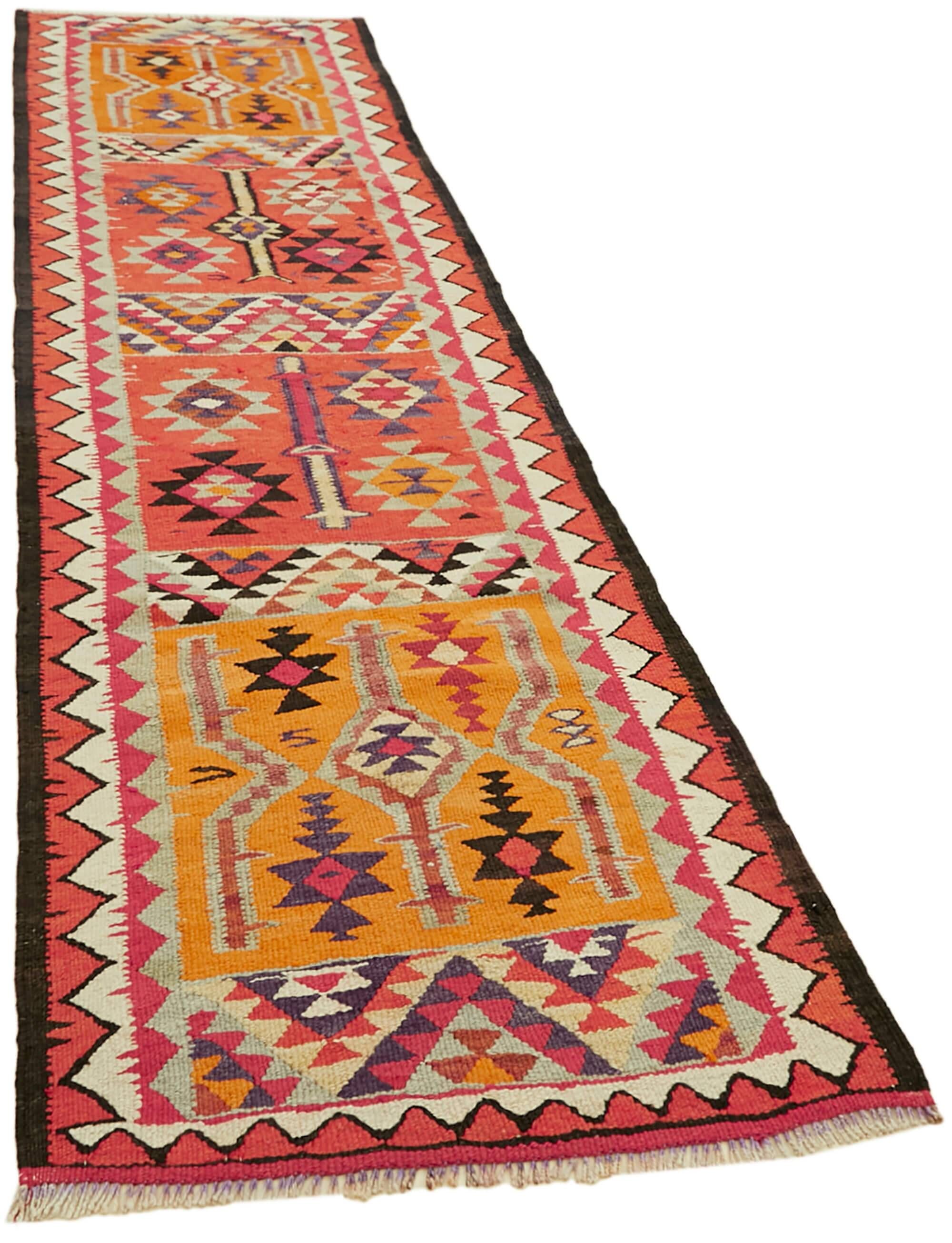 Turkish Handwoven Vintage Herki Kilim 93 cm x 340 cm