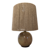 Vintage ball lamp in enamelled stoneware and jute rope