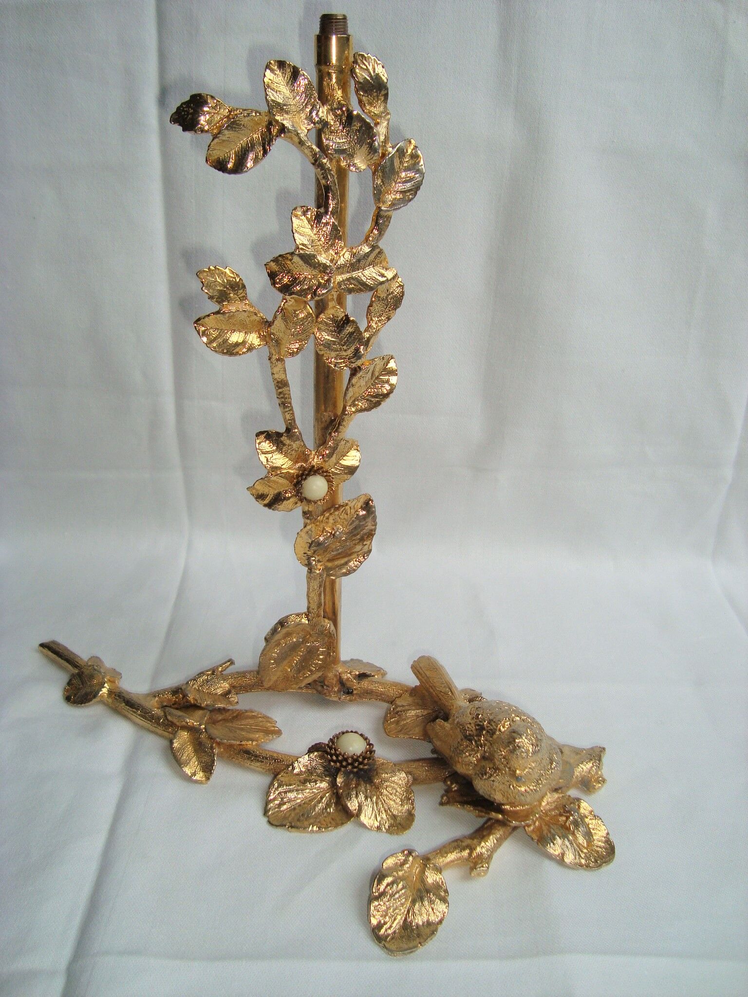 Lamp foot Régis Dho Fondica bronze gilded bird foliage insects