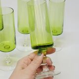 5 flûtes à champagne en verre soufflé vert