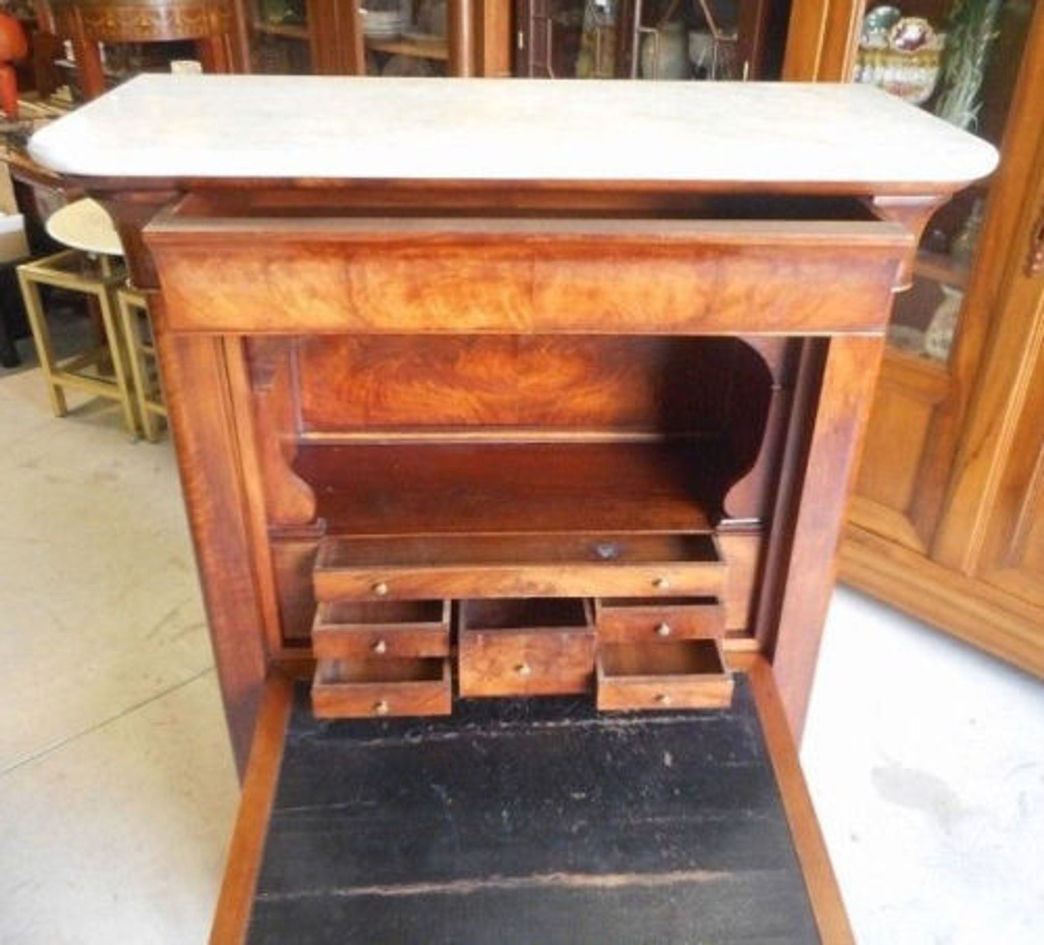 Louis Philippe mahogany secretary with flap and marble top