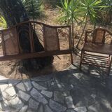 Headboard and bedside in rattan and canning