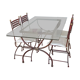 Table fer forgé et verre avec 4 chaises