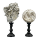 Duo pyrite & quartz cristallin — sculptures minérales sur socles