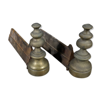 Pair of brass and cast iron chenets