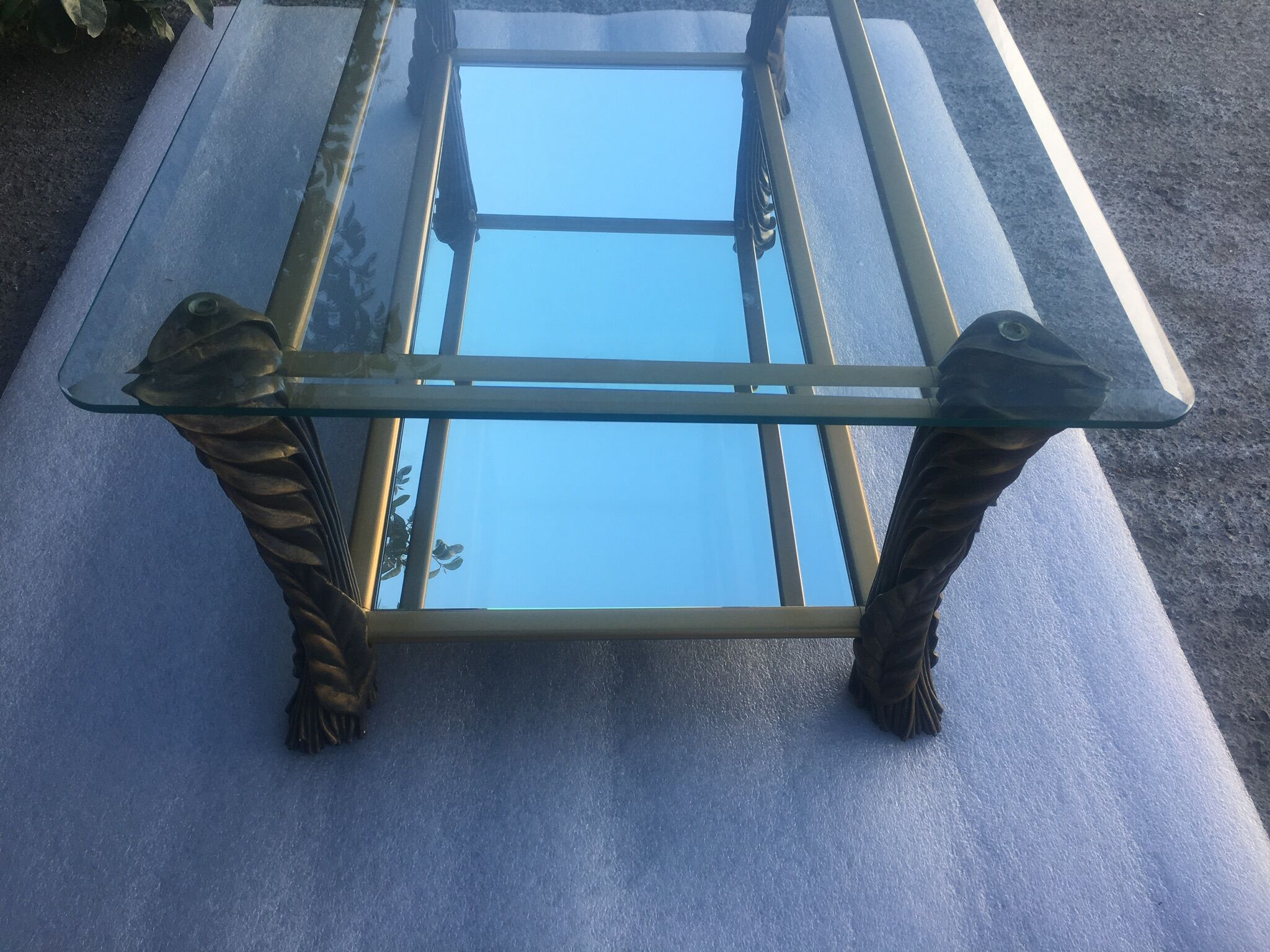 Table basse à deux plateaux verre et miroir