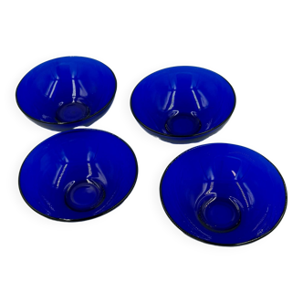 Lot 4 bols en verre bleu cobalt