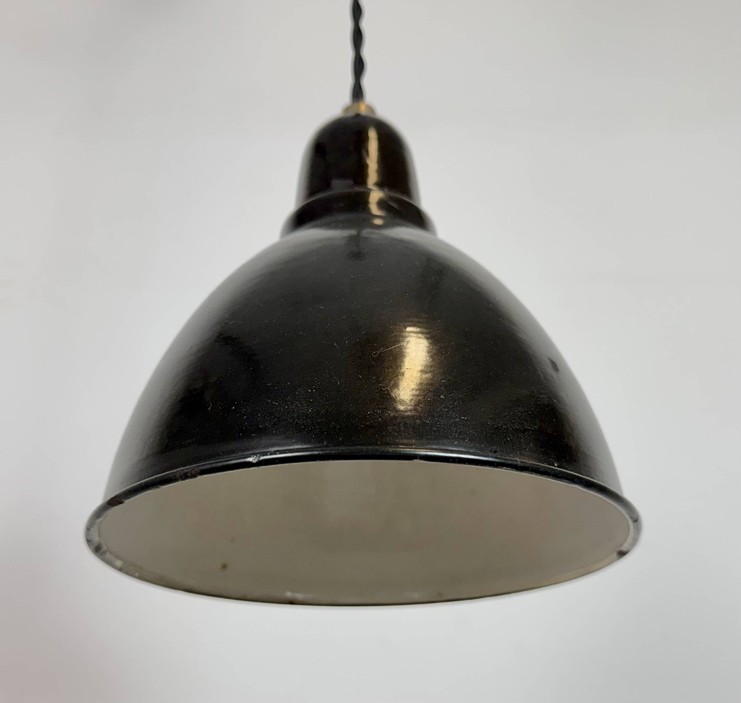 Small Industrial Black Enamel Ceiling Lamp, 1950s