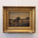 Oil on the tabla “Paisaje con ganado”, Firmado “Ruytter”, Escuela Barbizon, s. XIX – France