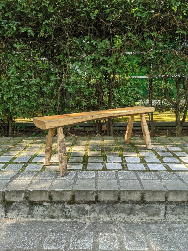 Handcrafted bench wabi-sabi japandi country decoration slow Japanese design