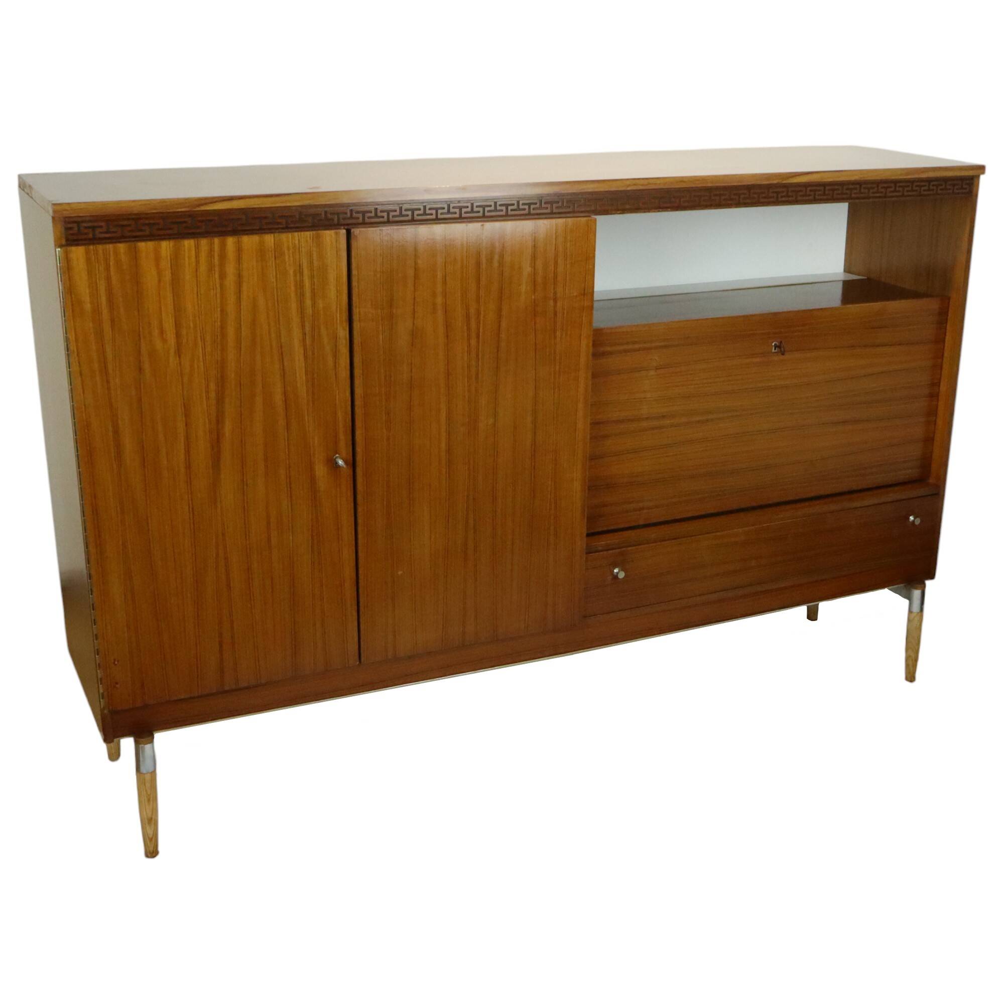 Vintage Mid Century Highboard Cabinet Drawer and Doors Teak Veneer 200cm