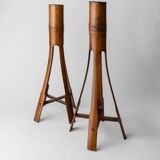 Two Vintage Beige Bamboo Candle Holders – Boho Organic Mid-Century Italian Design, 1960s