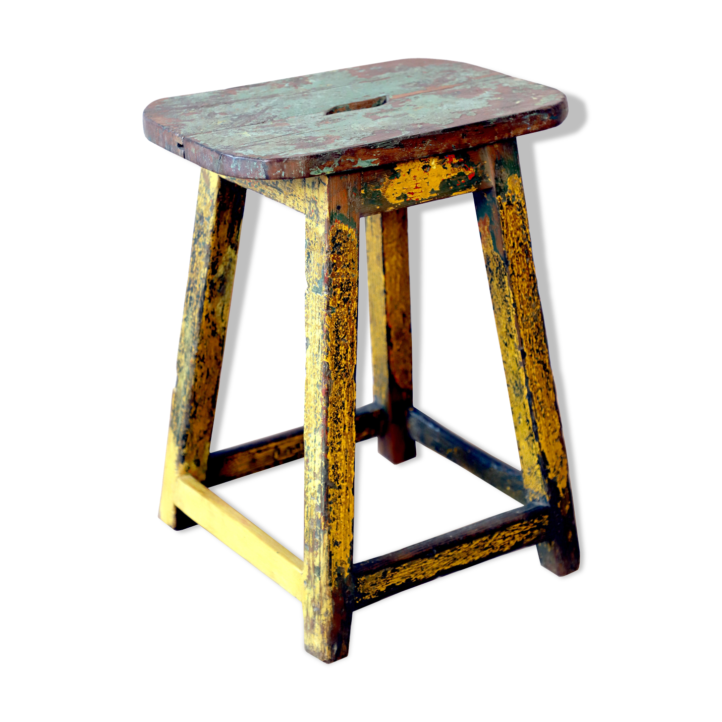 Ancien tabouret d'atelier en teck birman