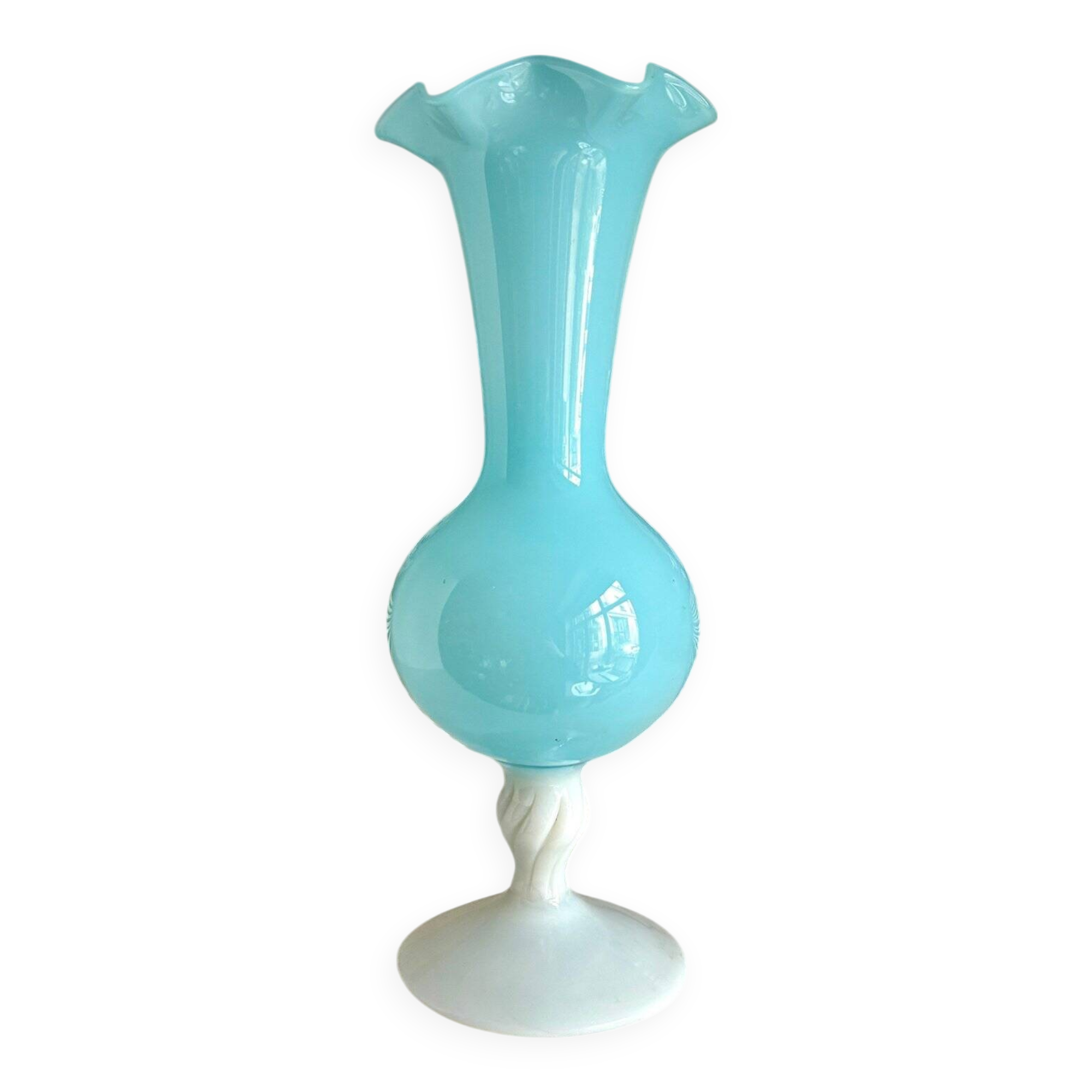 White and sky blue opaline vase