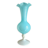 White and sky blue opaline vase