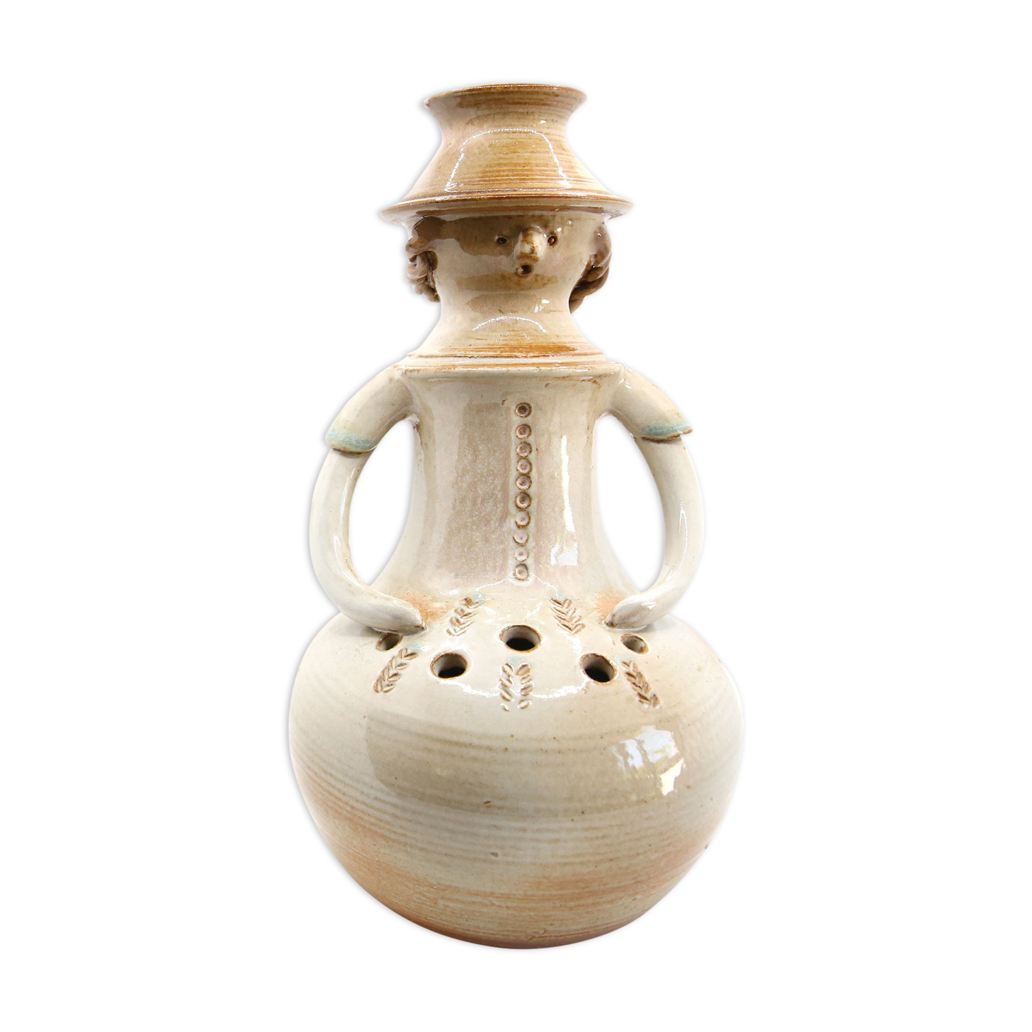 Vase et pique-fleurs anthropomorphe des potiers Thierry et Chantal Robert, années 70