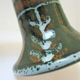 enamelled ceramic candle holder signed "S" plant decoration 70s