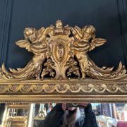Napoleon iii period fireplace mirror in golden wood with putti decor - 19th century