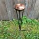 Antique copper ashtray on wrought iron stand twisted black vintage