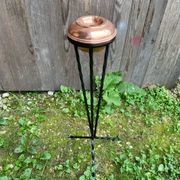 Antique copper ashtray on wrought iron stand twisted black vintage