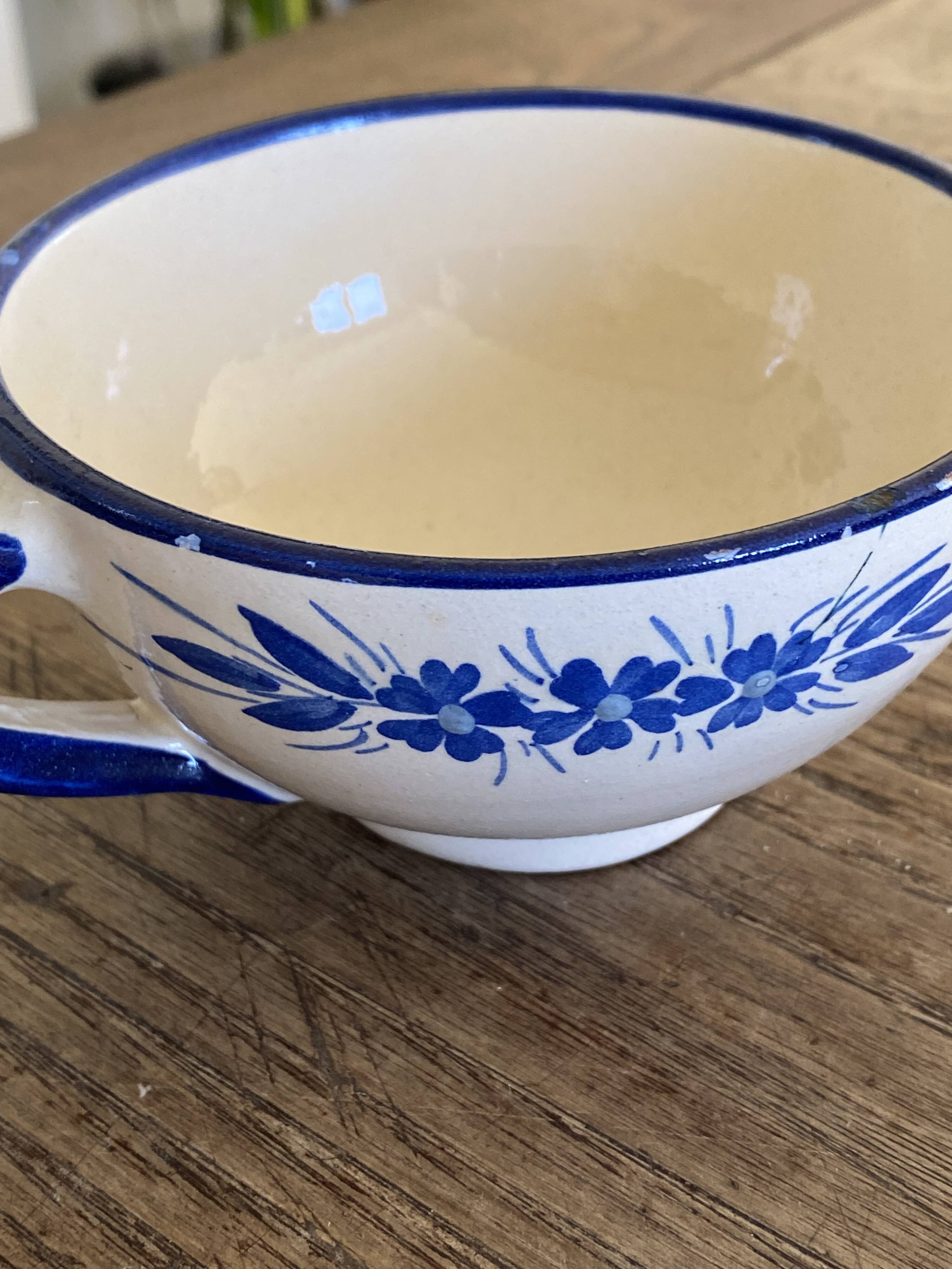Handcrafted ceramic pitcher and bowl signed – blue decor – vintage tableware