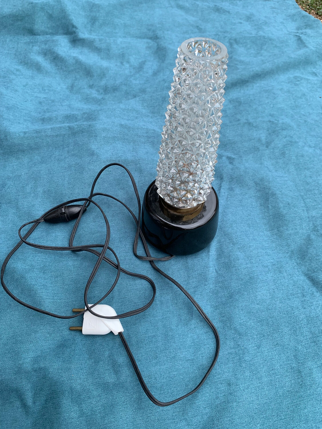 Glass night light black ceramic foot years 50 60