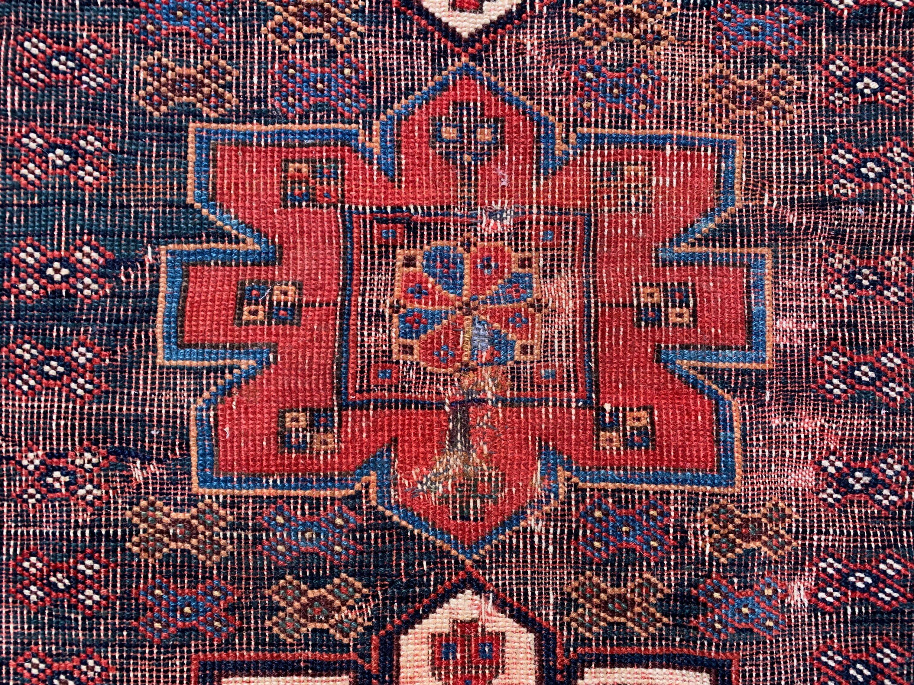 Vintage Kamseh Rug 130x97 cm, small, Tribal oriental Carpet truly Shabby Chic