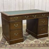 Late 19th century English mahogany desk with pedestals and leather top