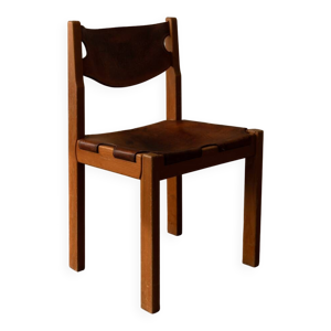 Chaise en pin et cuir - maison