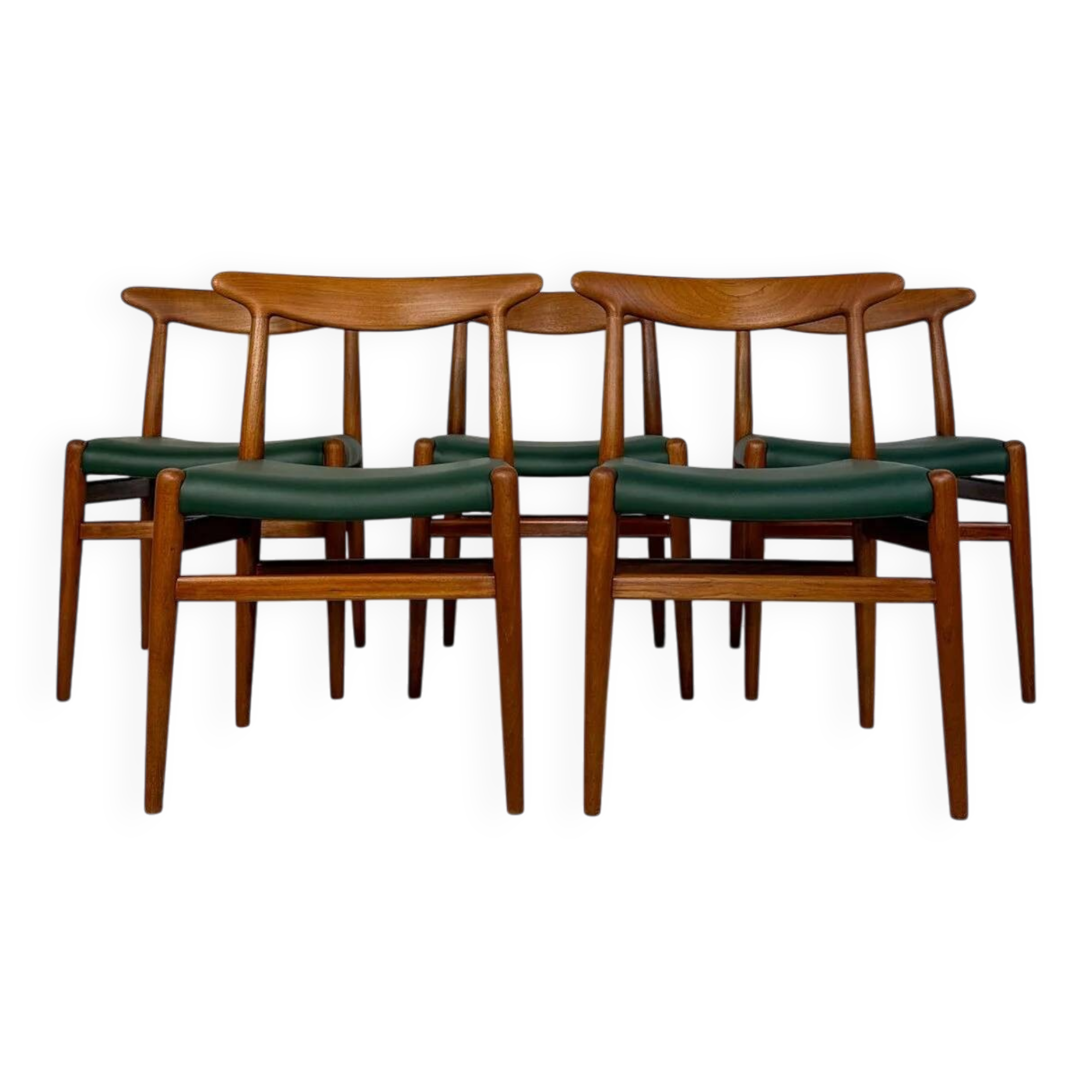 1950s set of 5 vintage Danish teak dining chairs W2 by Hans J. Wegner for CM Madsen