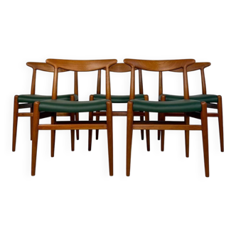 1950s set of 5 vintage Danish teak dining chairs W2 by Hans J. Wegner for CM Madsen