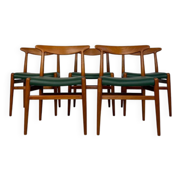 1950s set of 5 vintage Danish teak dining chairs W2 by Hans J. Wegner for CM Madsen