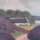 Vintage original landscape oil painting, signed countryside cottage art