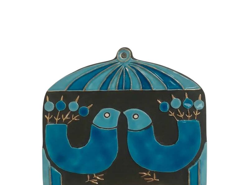 Mithé espelt mirror "cage" in nuanced blue made in 1970.