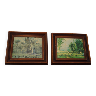 Ensemble 2 tableaux vintage martelés