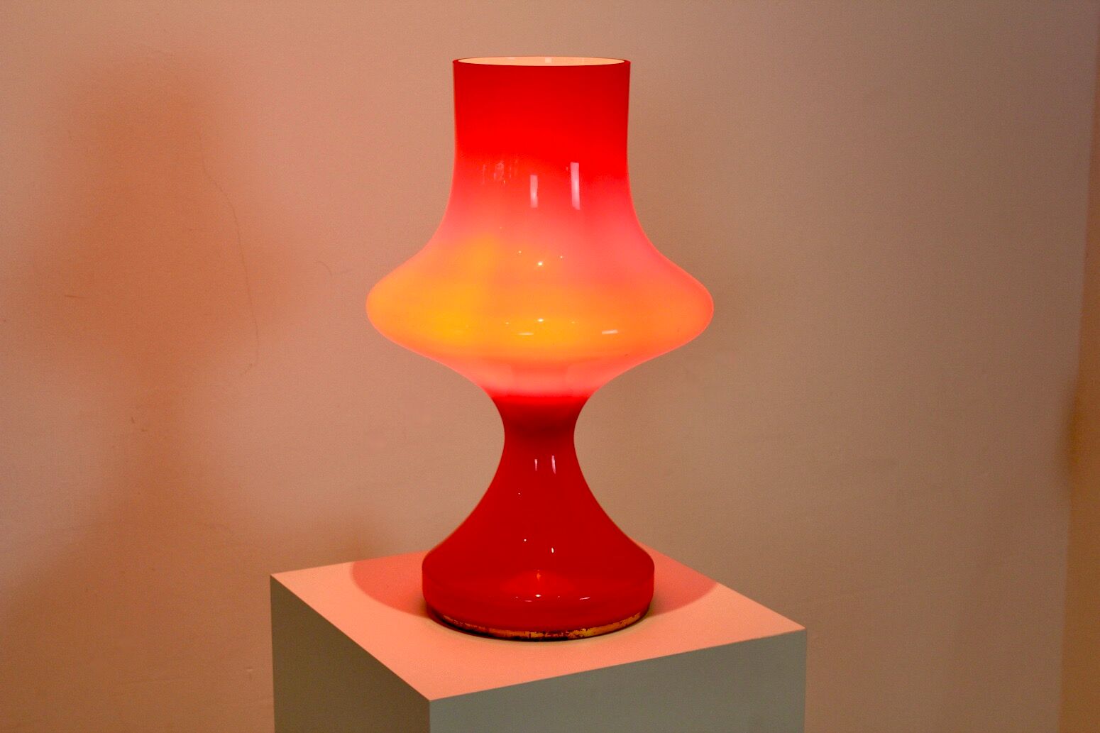 Orange opaline glass table lamp by Štepán Tabery, 1960s