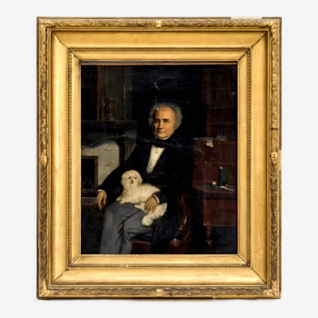 Portrait de notable au bichon, École française vers 1830