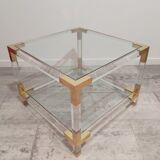 Set de 2 tables basses en verre acrylique et laiton, années 1970