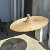 Large suspension, rattan luminaire in hat shape D:80cm