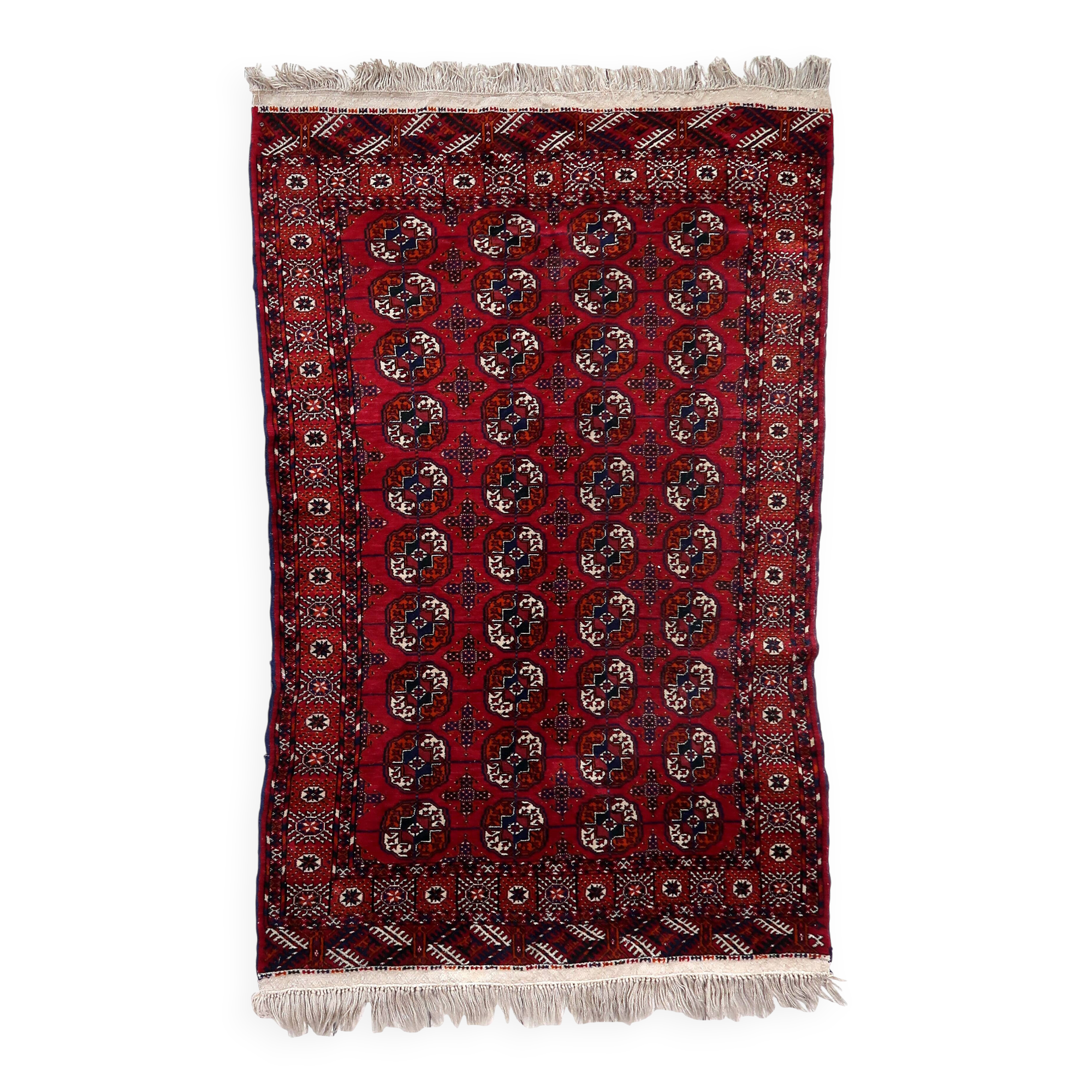 Tapis Vintage Tekke Turkmène Fait Main en Laine – Années 1960 – 126 x 188