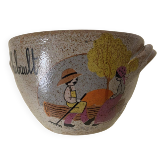Stoneware bowl with 2 handles. “Thibault” inscription.