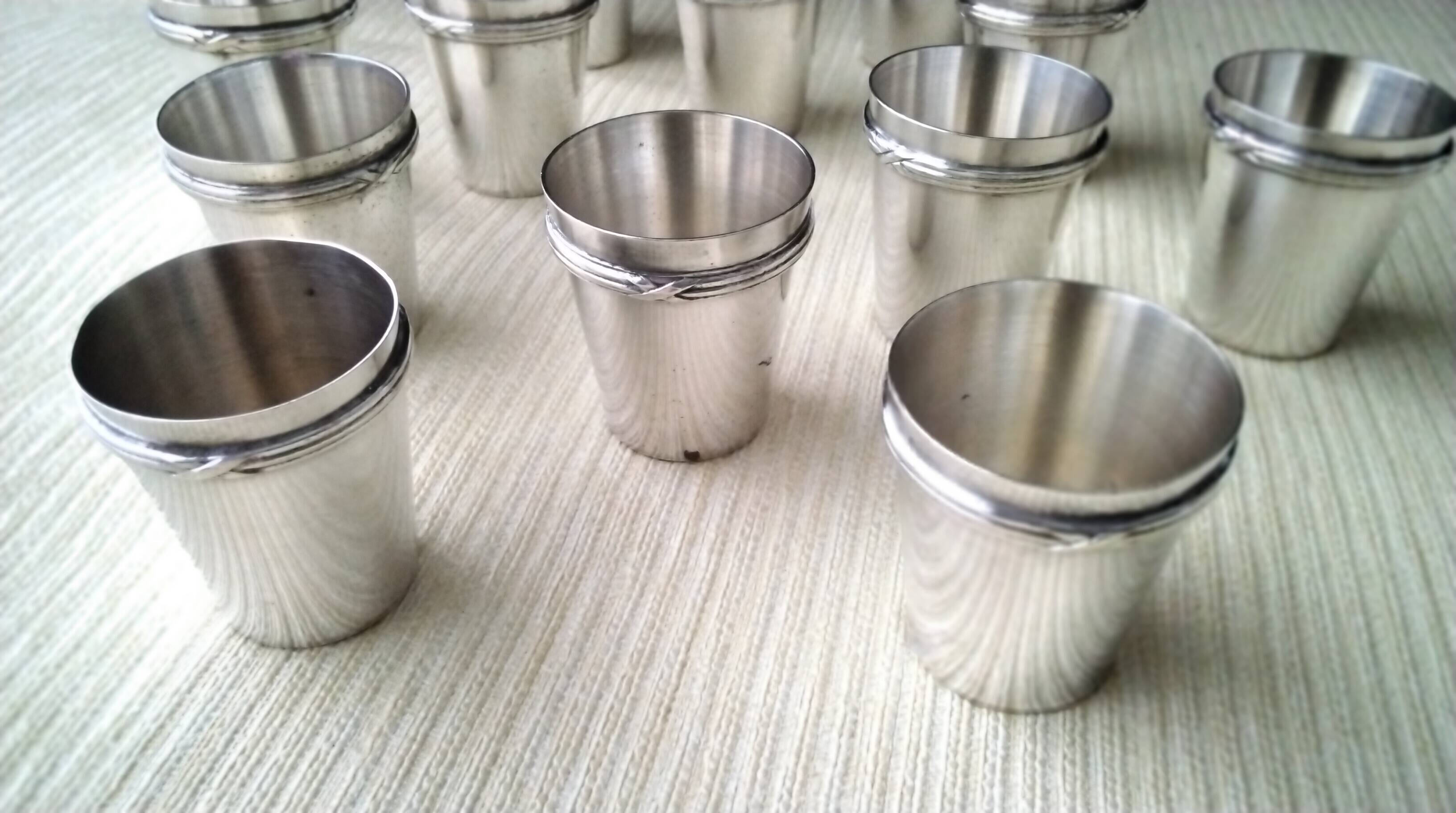 12 Silver-Plated Metal Shot Glasses