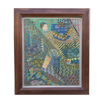 Tableau post-pointilliste, années 60  signé M. d'Estienny