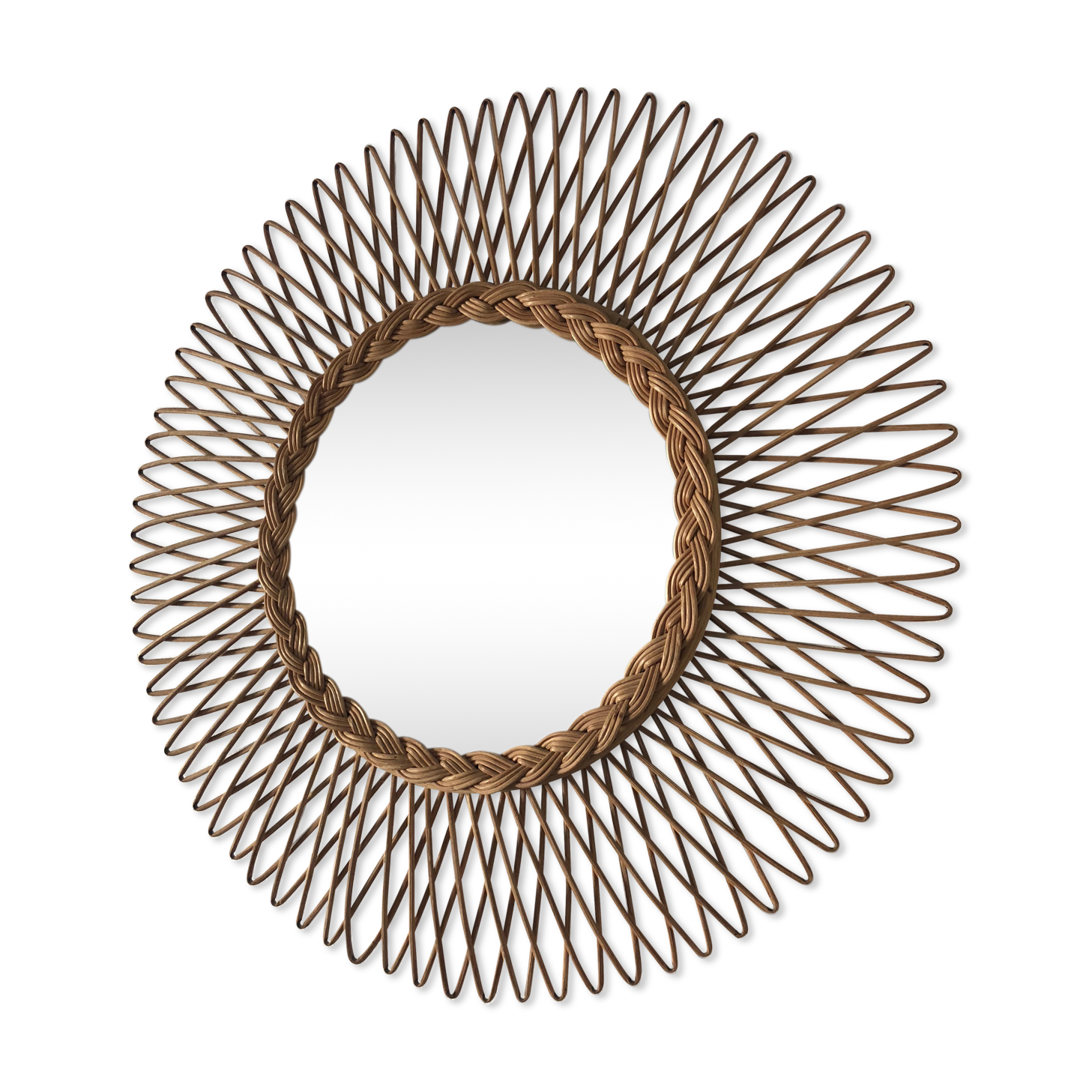 Mirror rattan 50x50cm vintage 1960