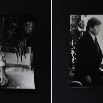 2 photographs taken from the film The Pink Telephone