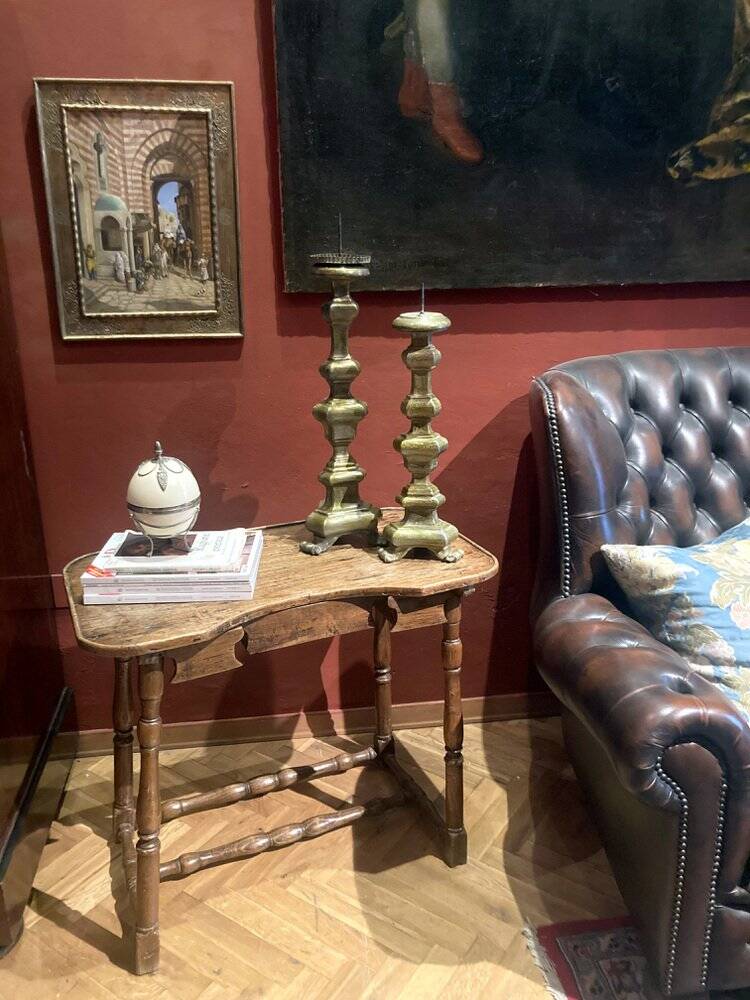 Antique 18th Century Italian Rustic Baroque Wooden Side Table with Turned Legs