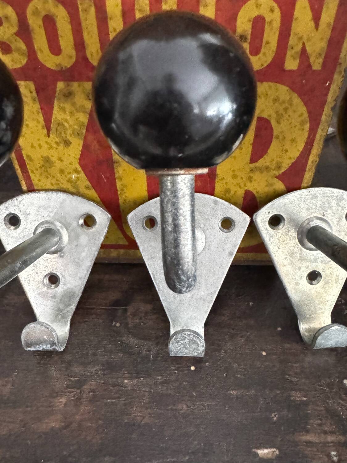 Old vintage black Bakelite ball hooks